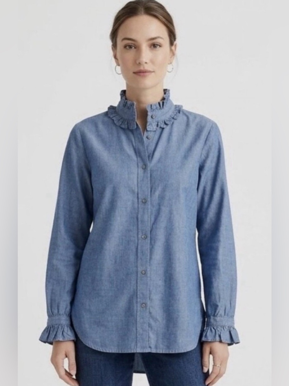J. Crew Light Ruffle Collar Chambray Shirt - Size 8